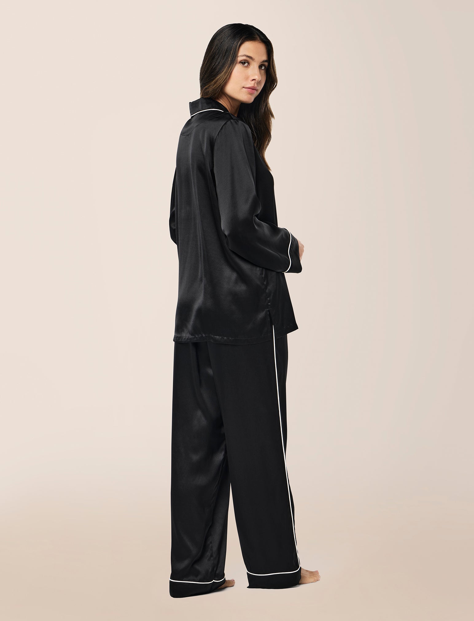 Sylvie Silk Piped Full Length PJ Set