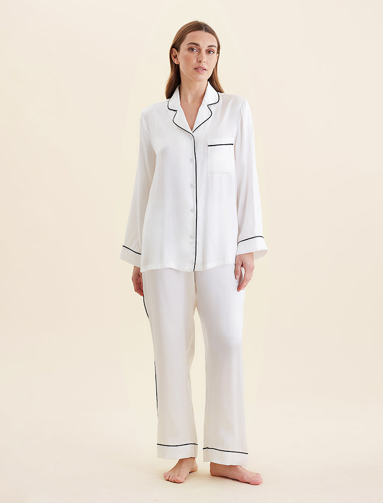Sylvie Silk Piped Full Length PJ Set
