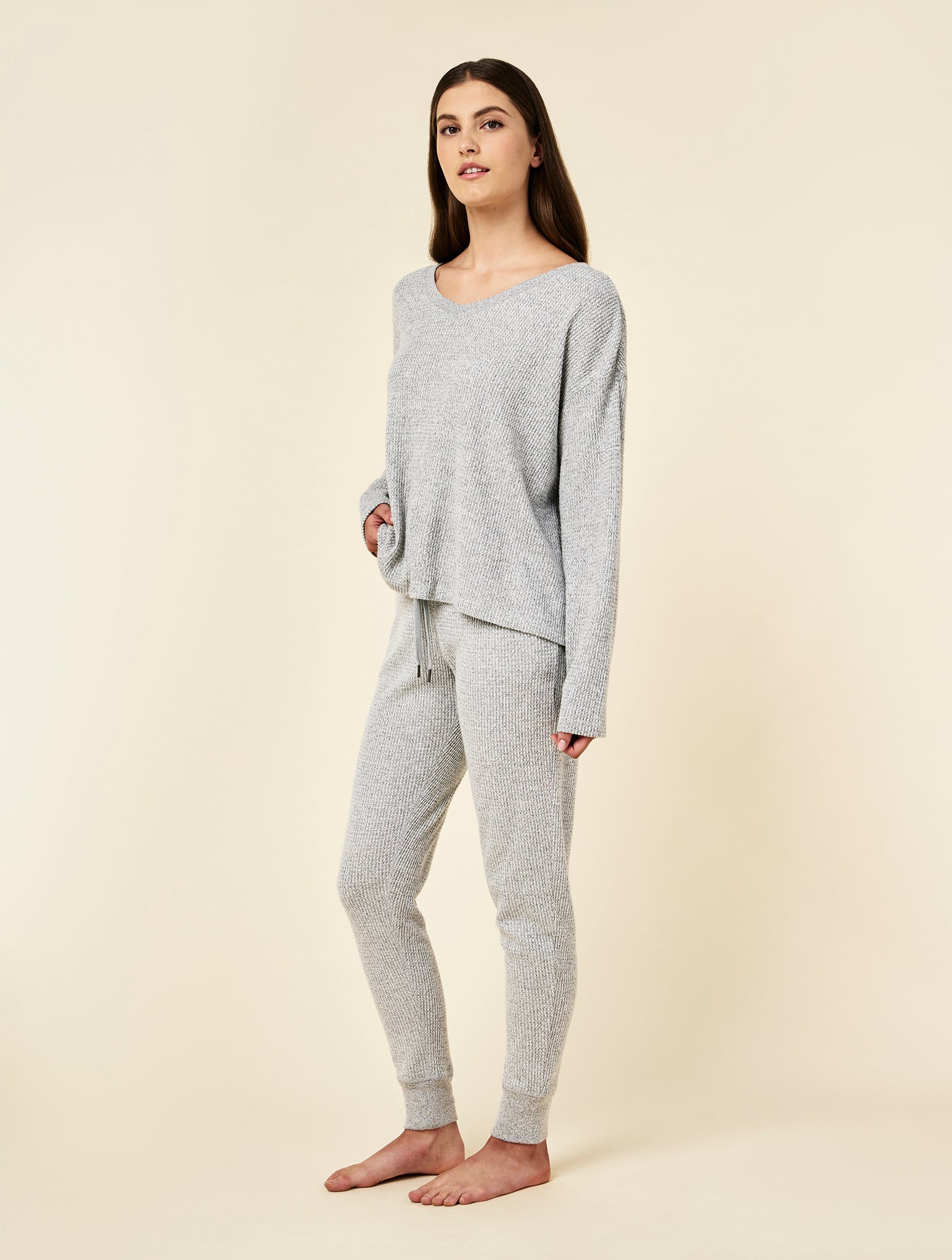 Super Soft Waffle V-Neck Long Sleeve Top & Jogger Set