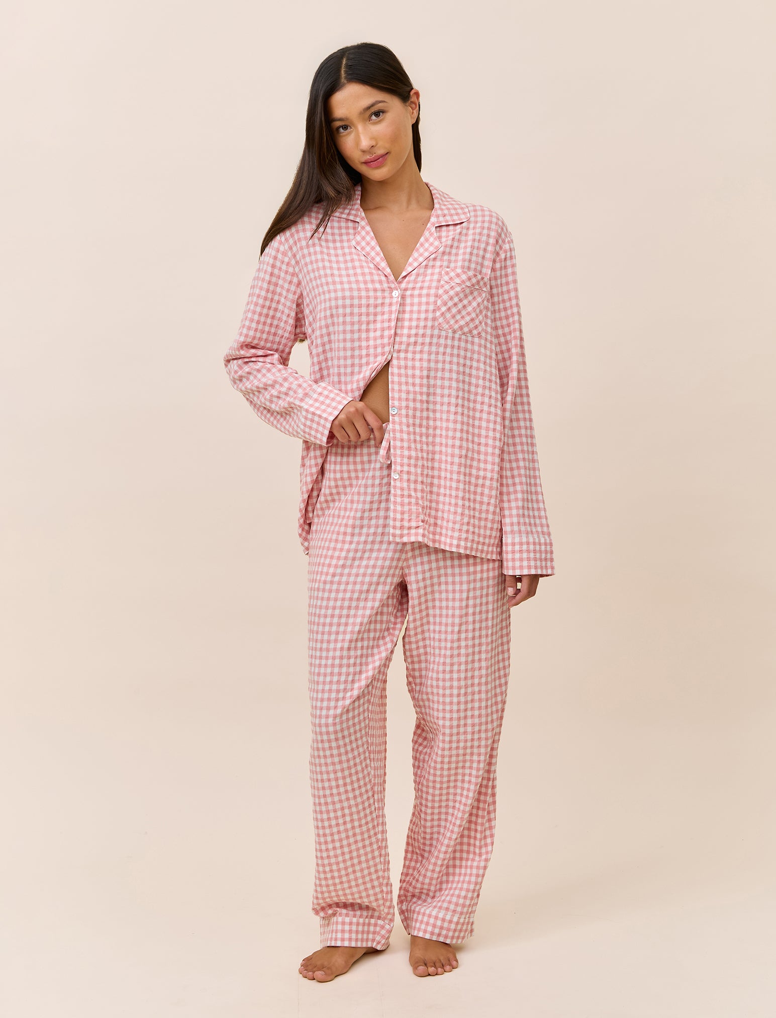 Seersucker Gingham Full Length PJ Set