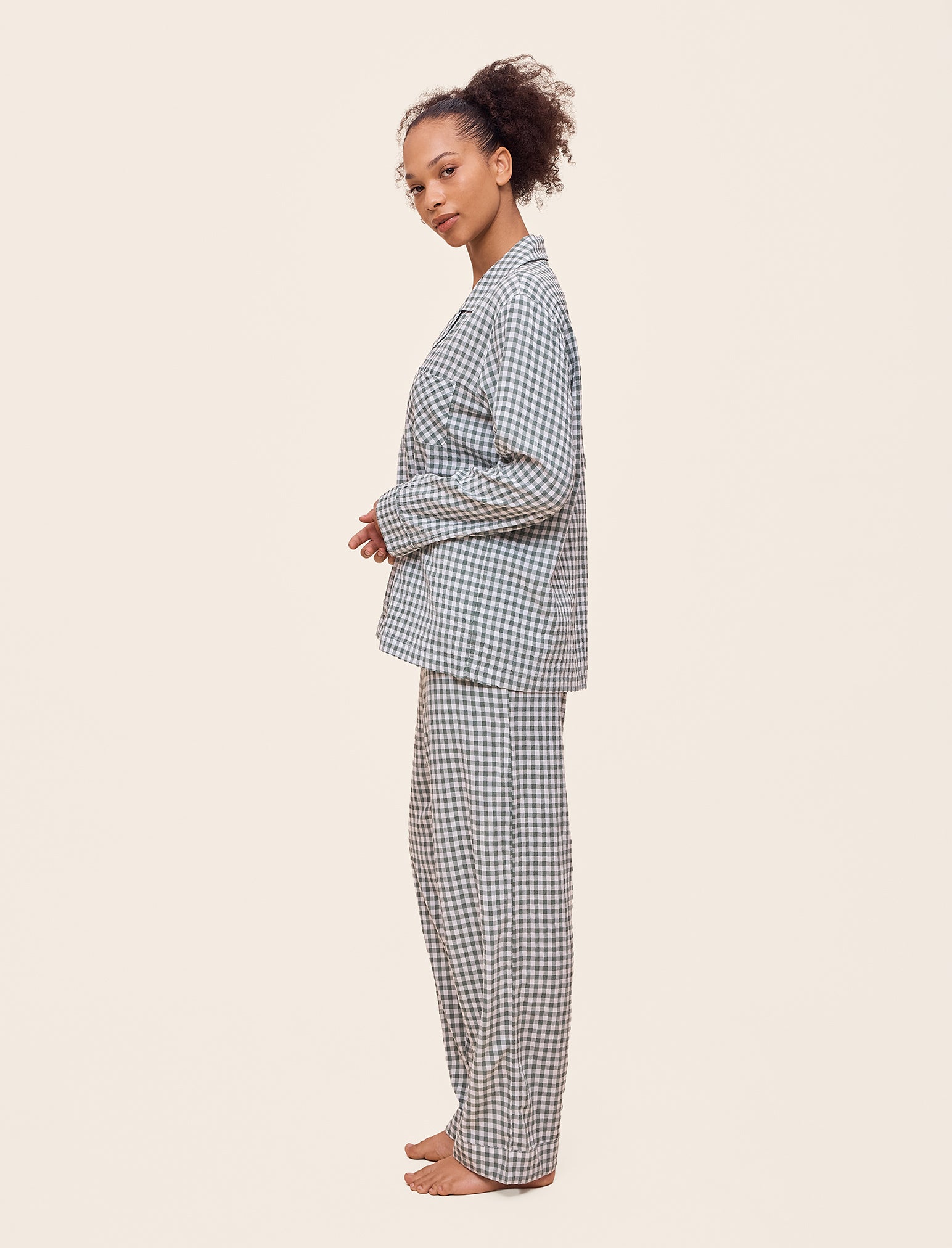 Seersucker Gingham Full Length PJ Set