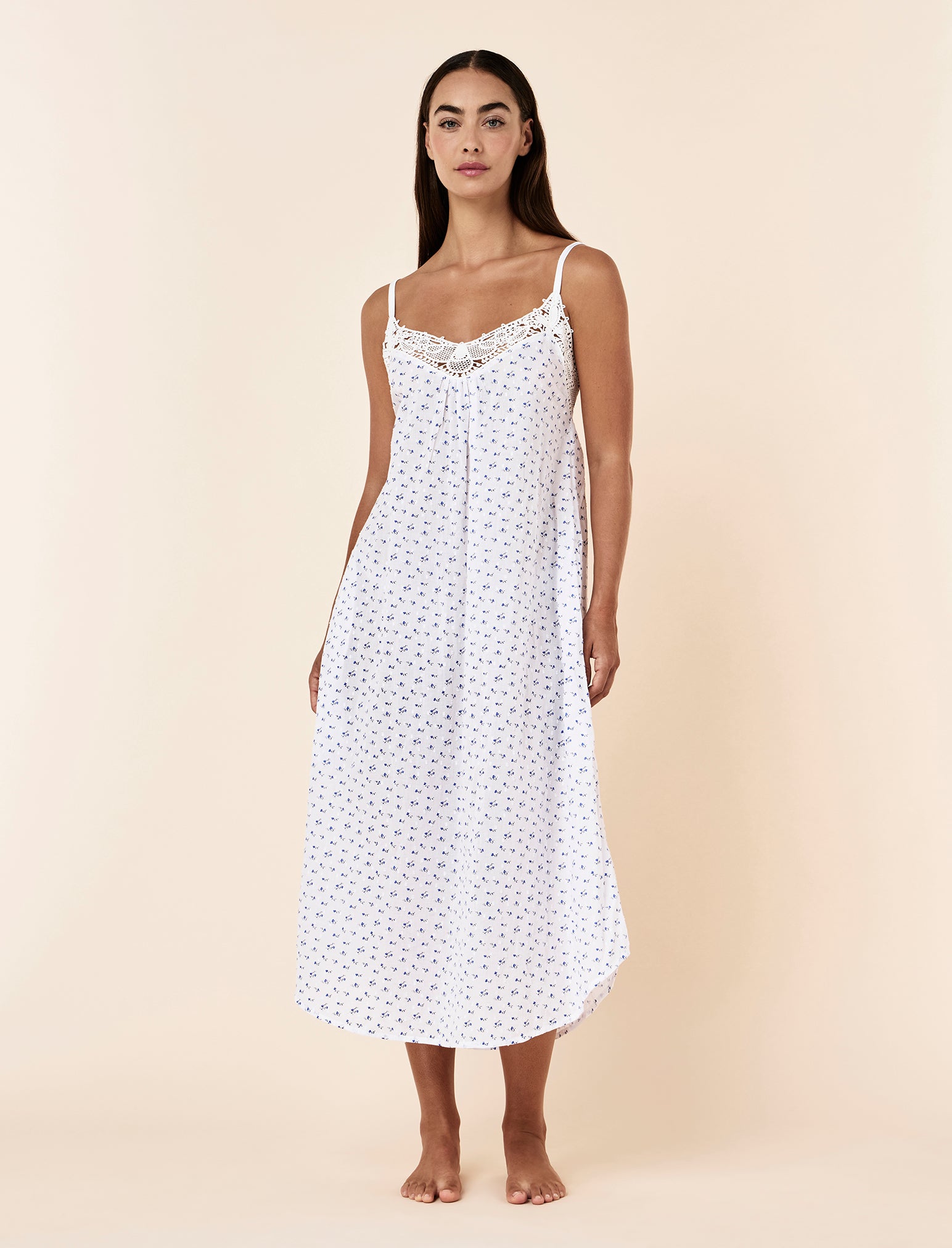 Swiss Dot Lace Front Maxi Nightgown