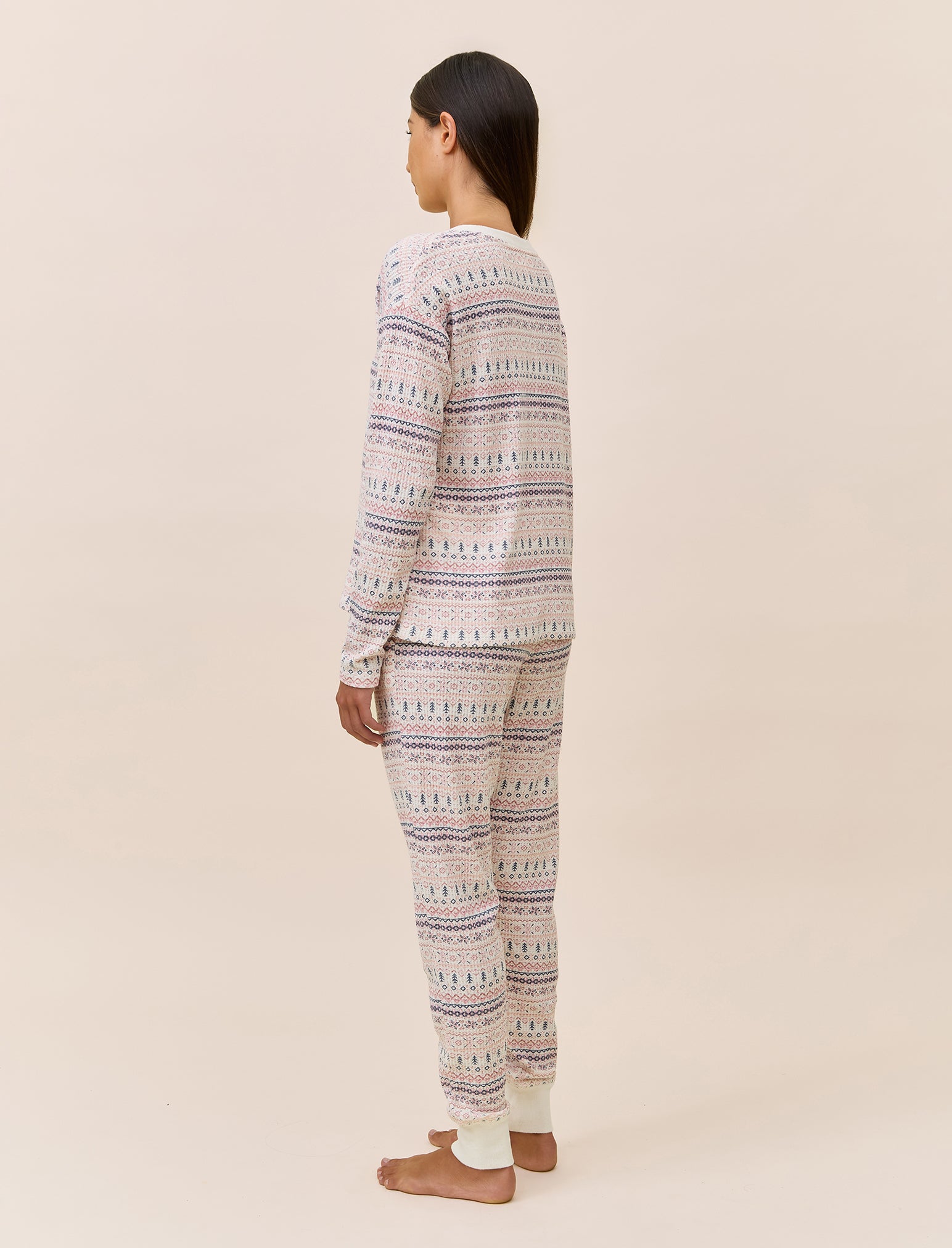 Fairisle Waffle Long Sleeve Top and Jogger Set