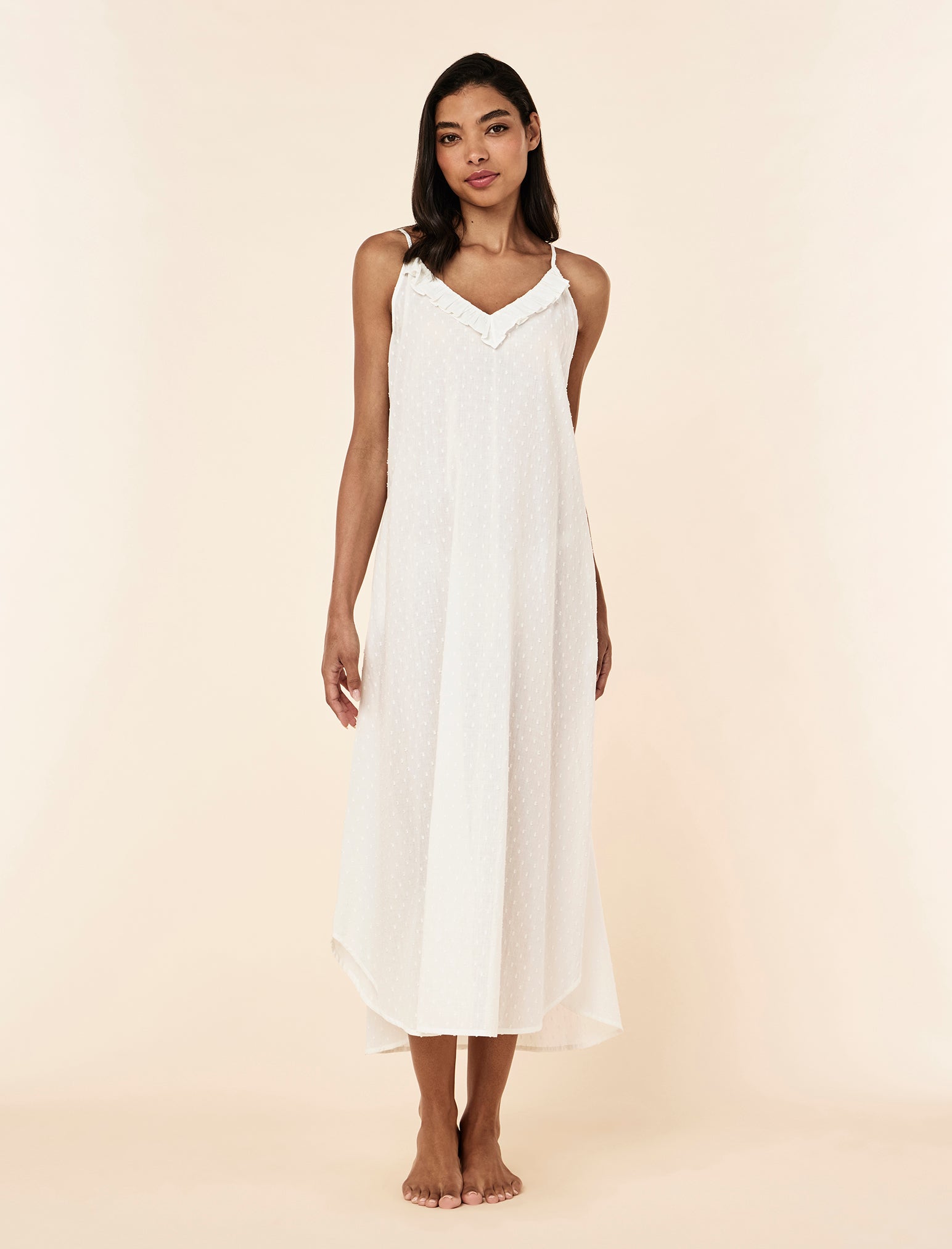 Swiss Dot Lace Frill Maxi Nightgown