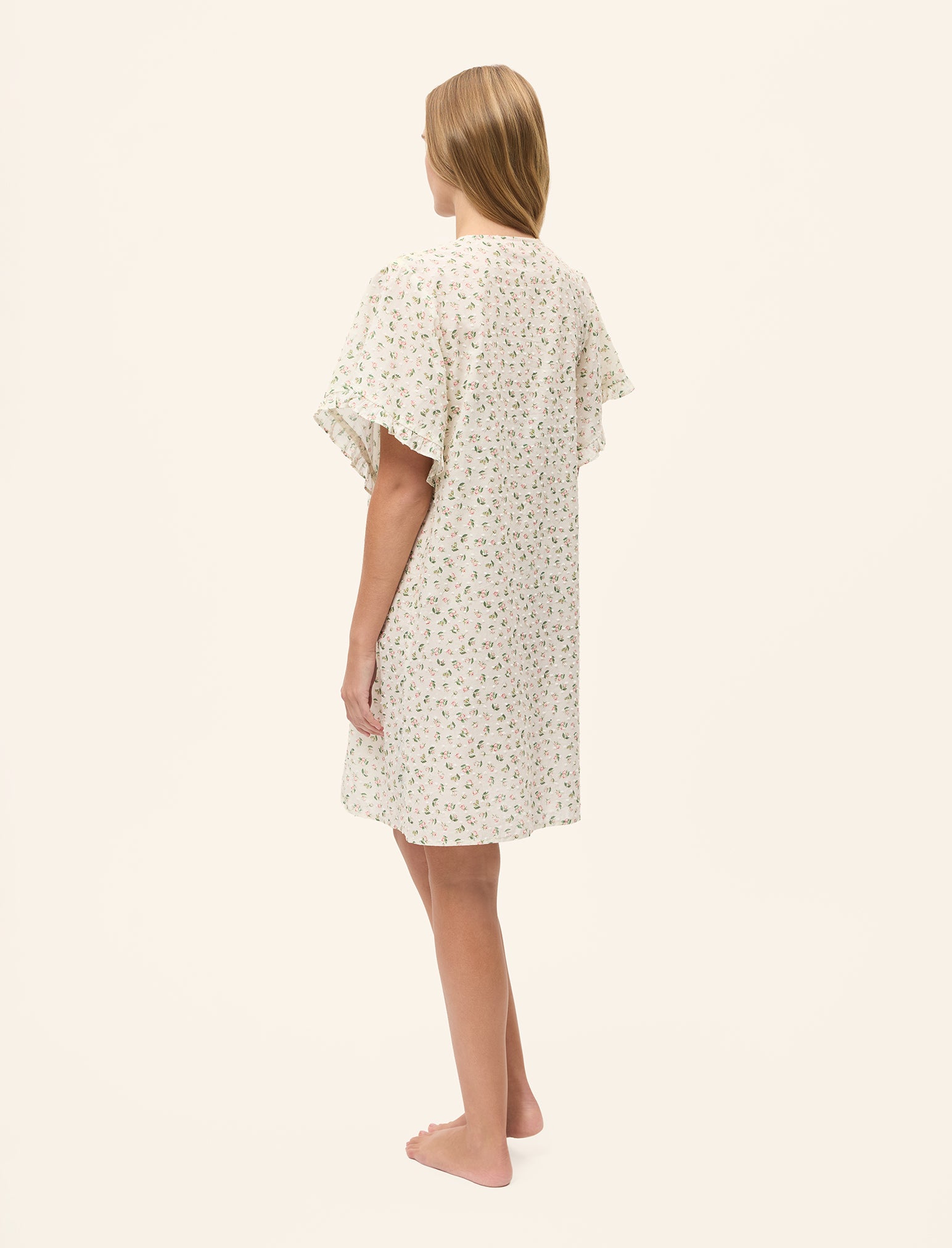 Swiss Dot Short Sleeve Frill Midi Nightgown