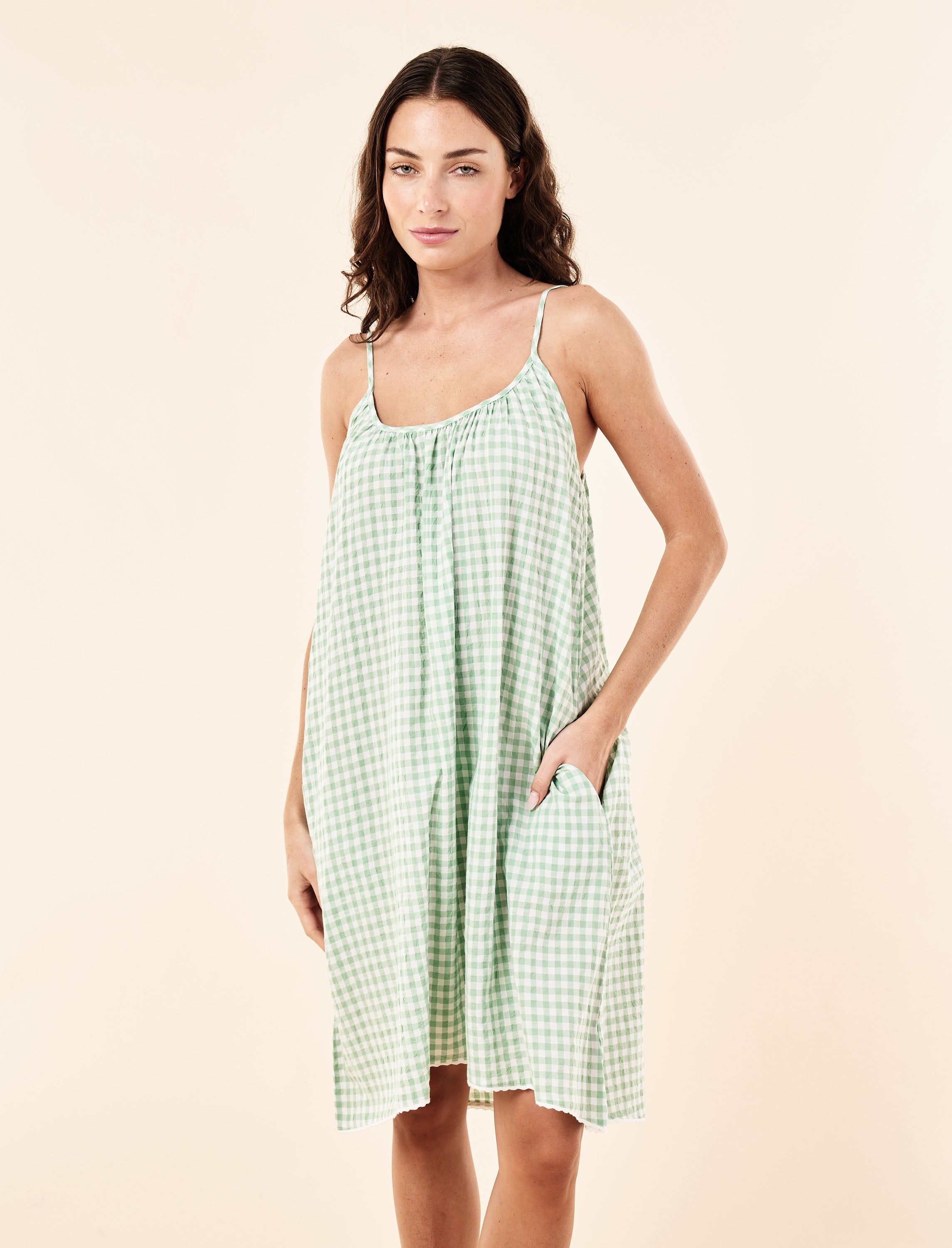 Seersucker Gingham Strappy Nightgown