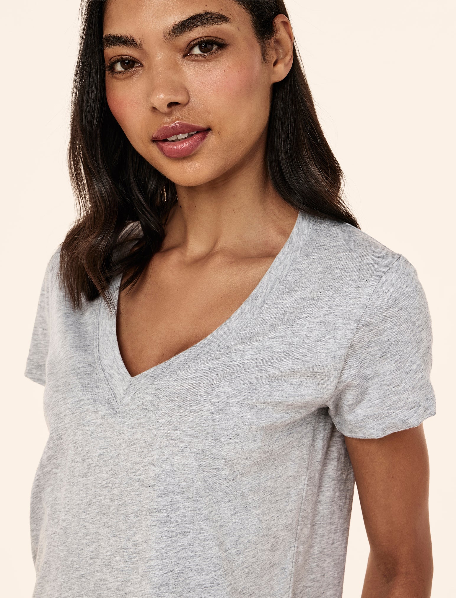Jada Organic Cotton Knit V Neck Tee