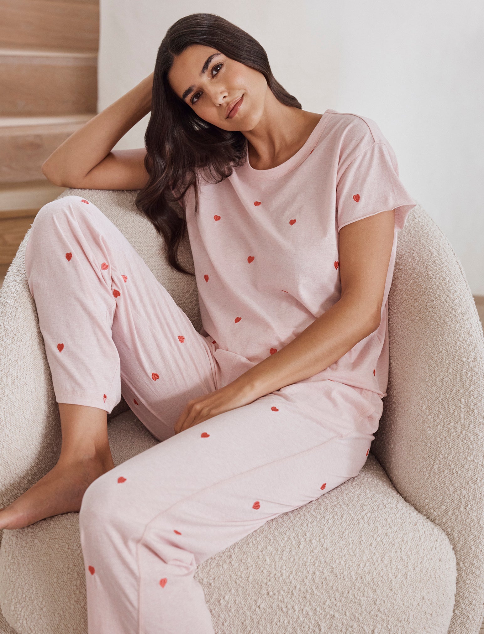 Jada Hearts Cotton Boxy Tee and Straight Leg Pant Set