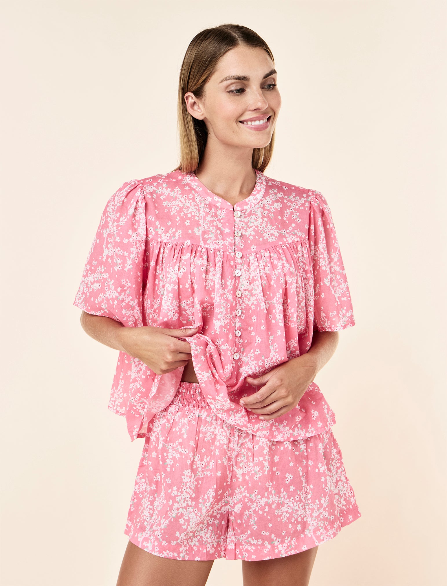 Cheri Blossom Gathered Boxer PJ Set