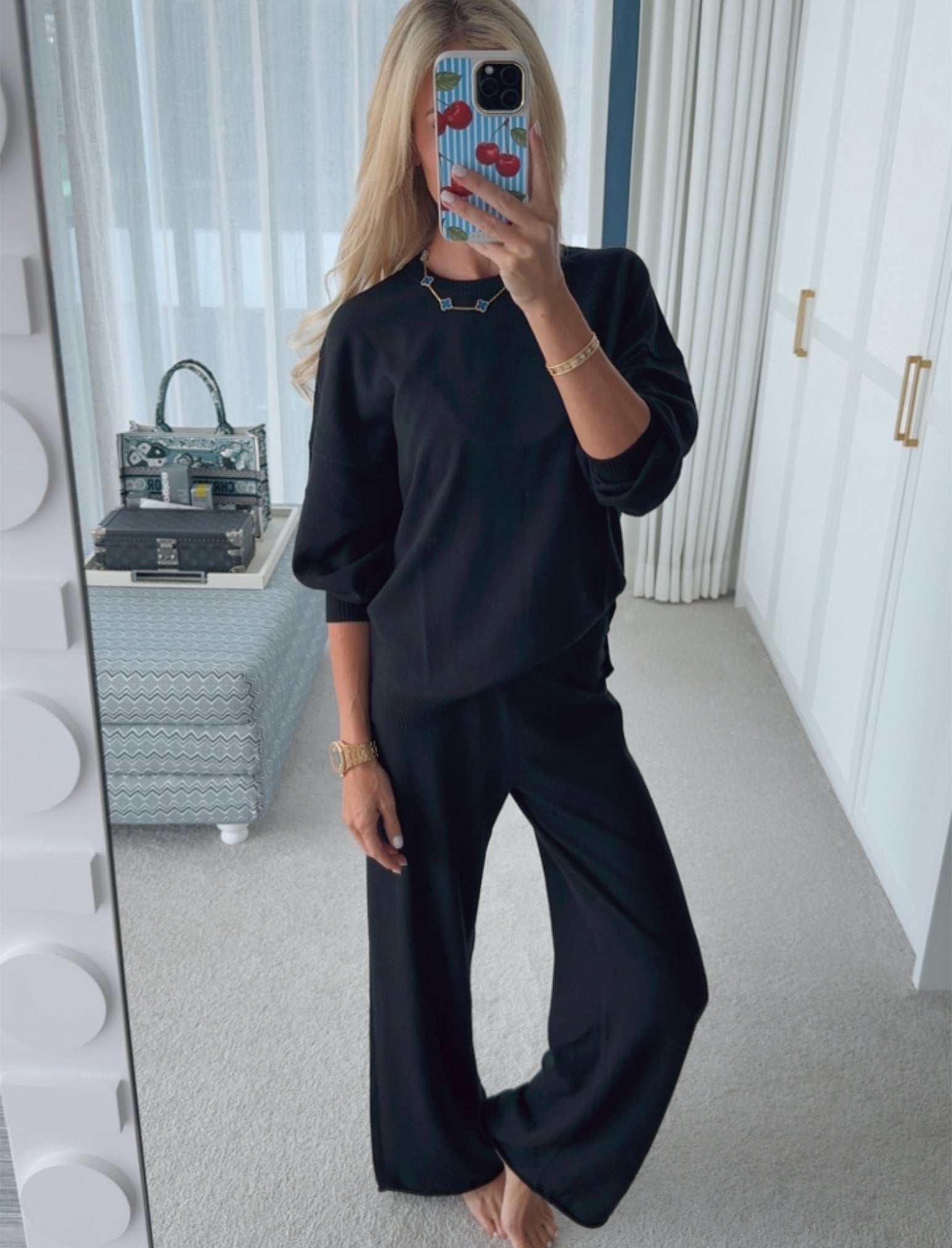 Cotton Cashmere Crew Neck Long Sleeve Top