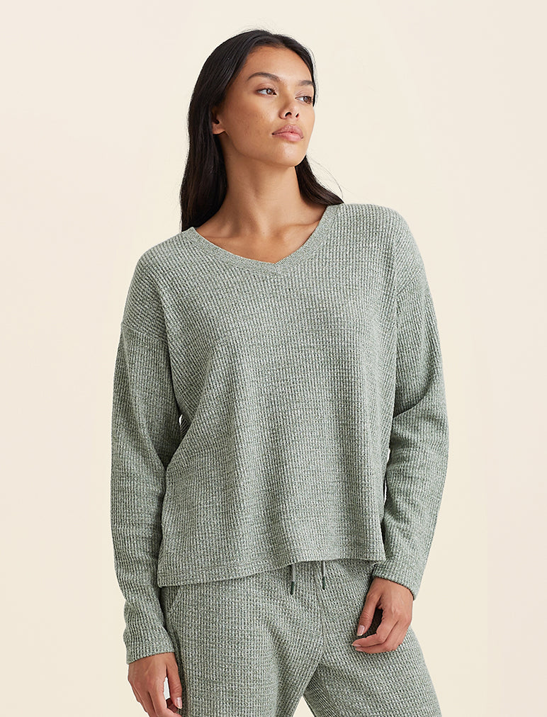 Super Soft Waffle V-Neck Long Sleeve Top