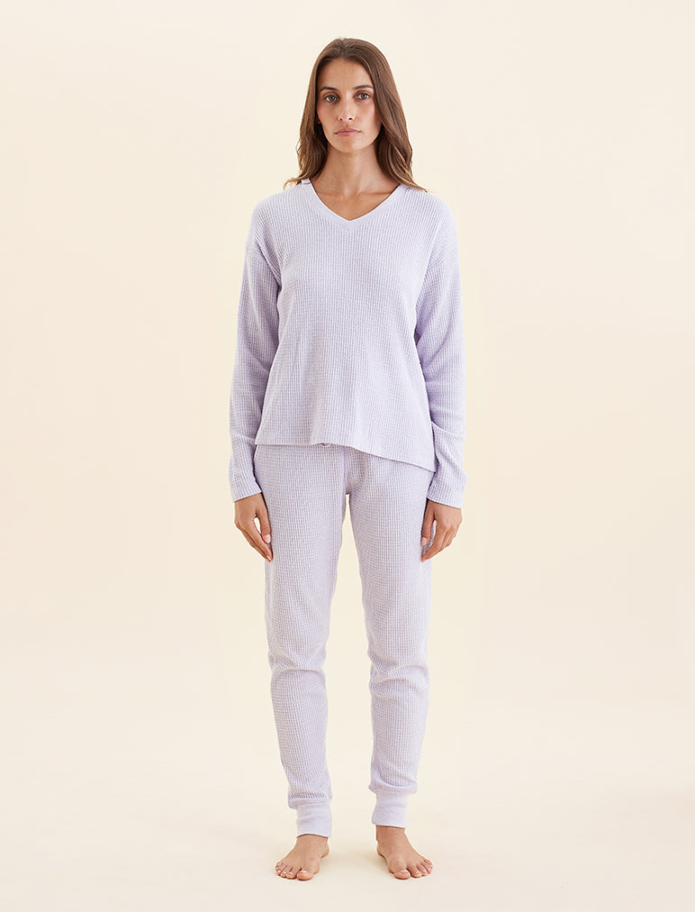 Super Soft Waffle V-Neck Top and Jogger Set