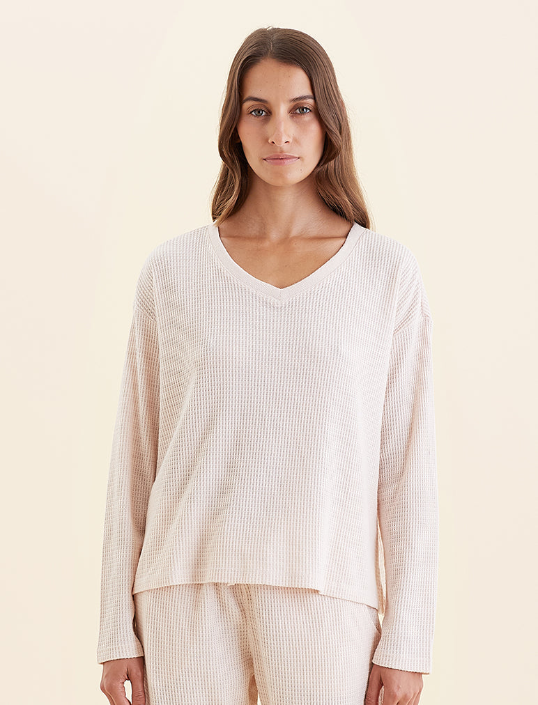 Super Soft Waffle V-Neck Long Sleeve Top