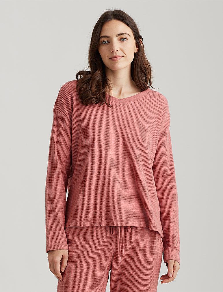 Super Soft Waffle V-Neck Long Sleeve Top