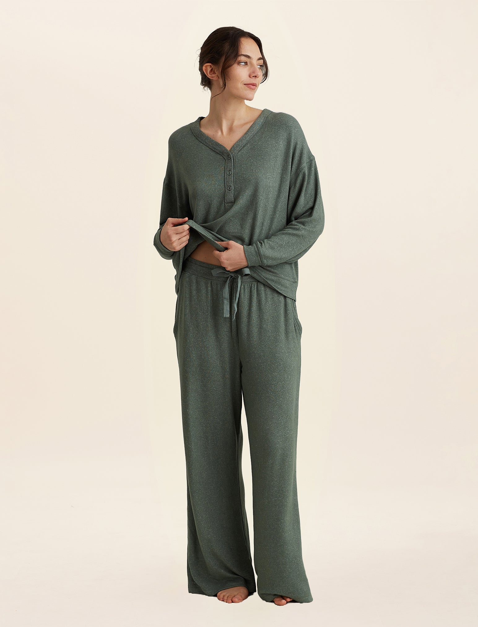 Feather Soft Crew Neck Top and Wide Leg Pant Set