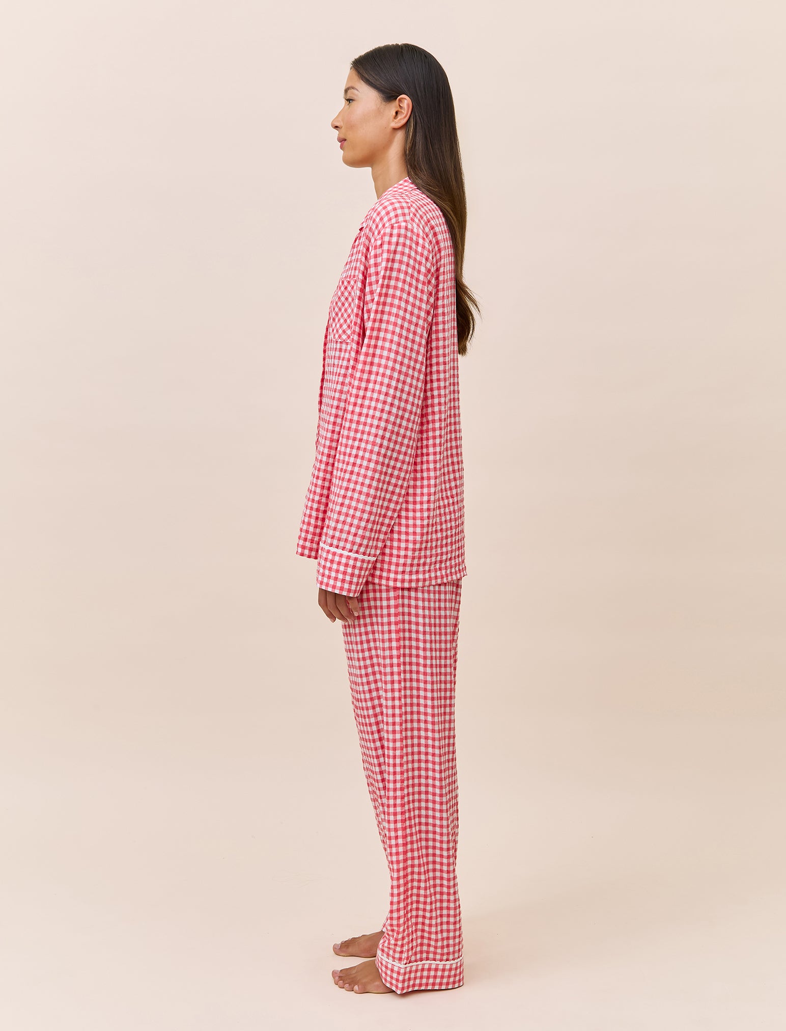 Seersucker Gingham Full Length PJ Set