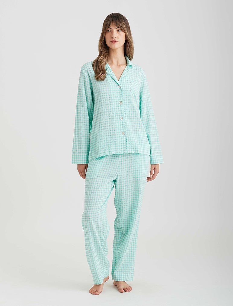 Seersucker Gingham Full Length PJ Set