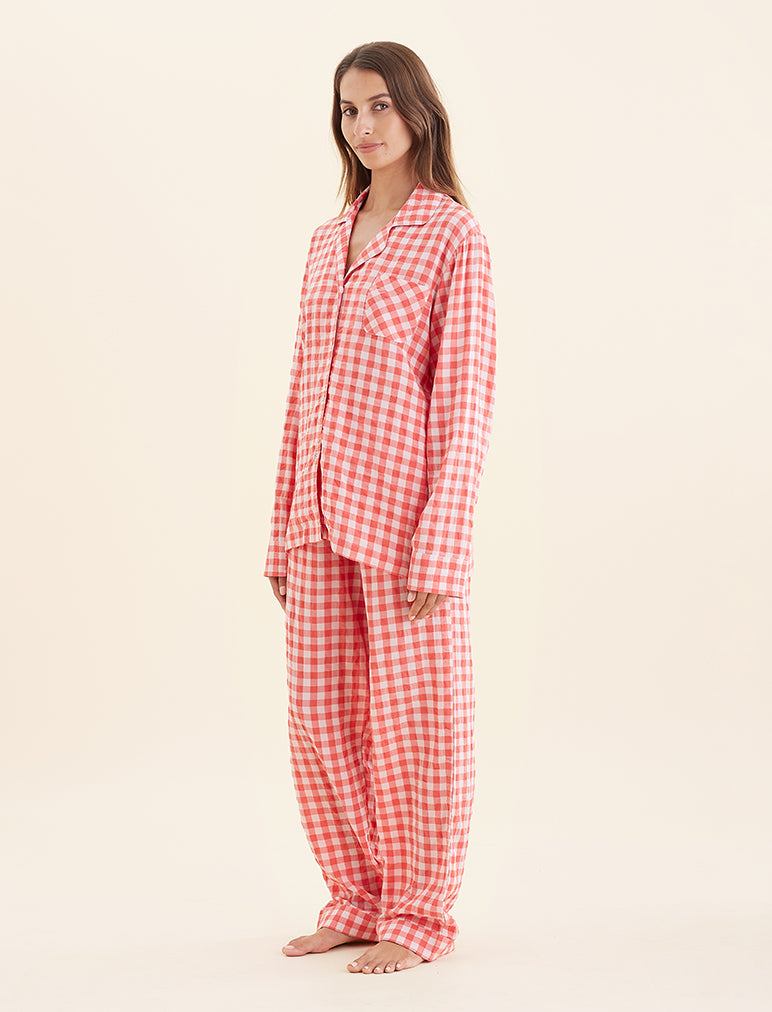 Seersucker Gingham Full Length PJ Set