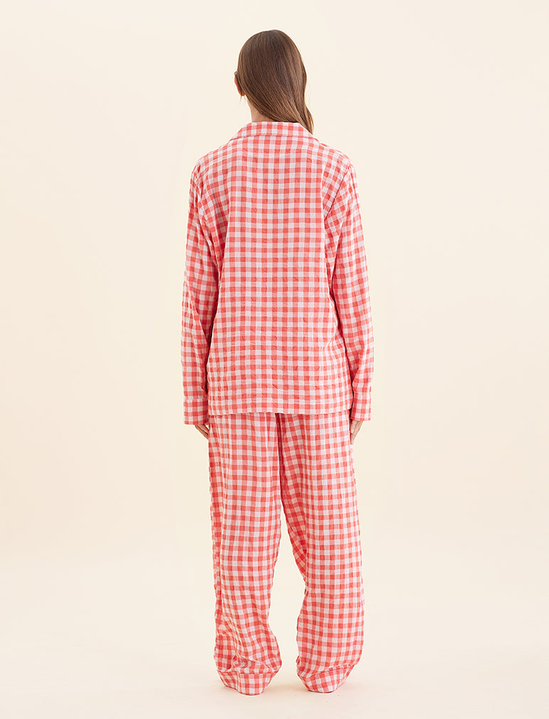 Seersucker Gingham Full Length PJ Set