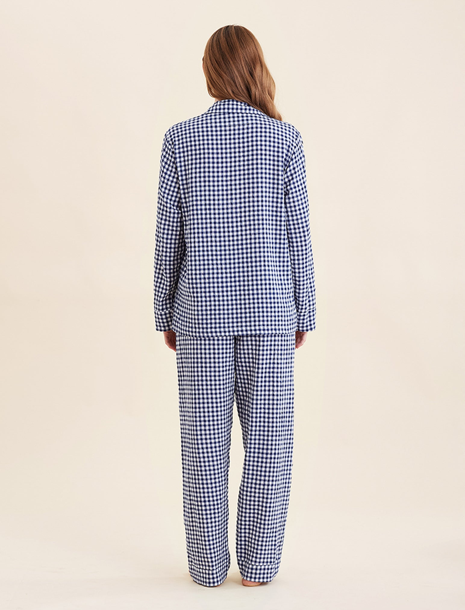 Seersucker Gingham Full Length PJ Set