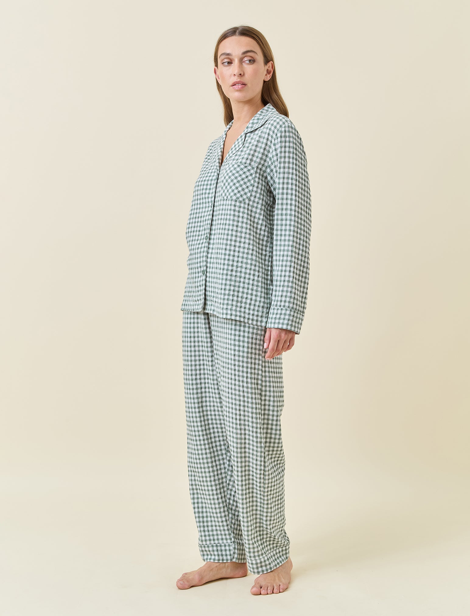 Seersucker Gingham Full Length PJ Set