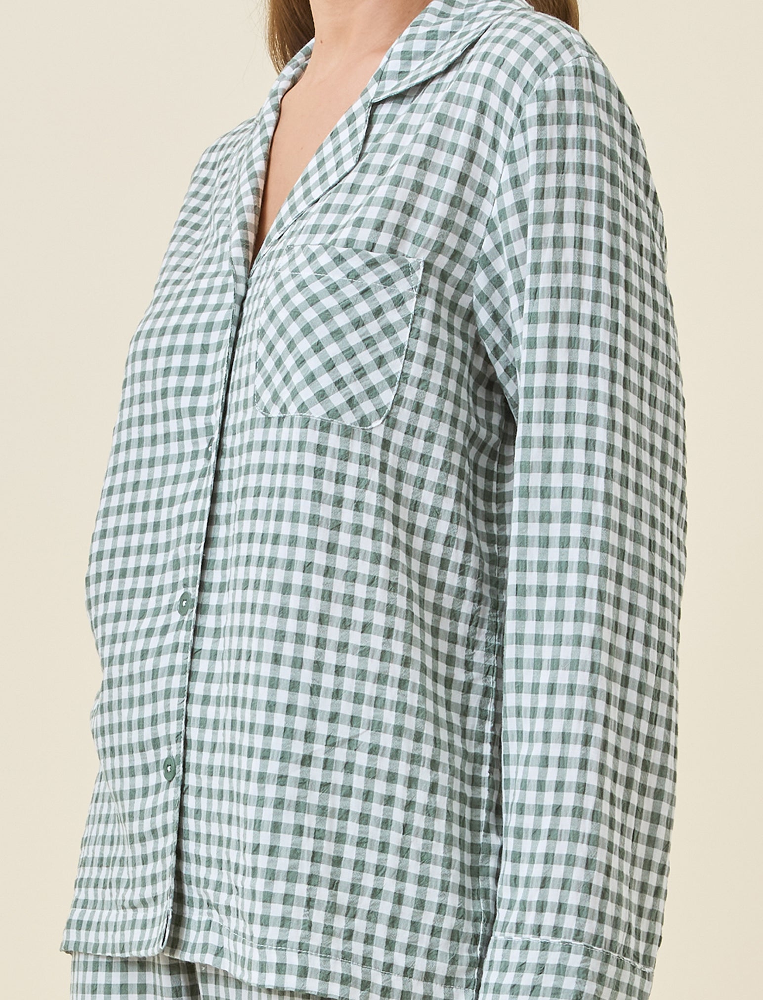 Seersucker Gingham Full Length PJ Set