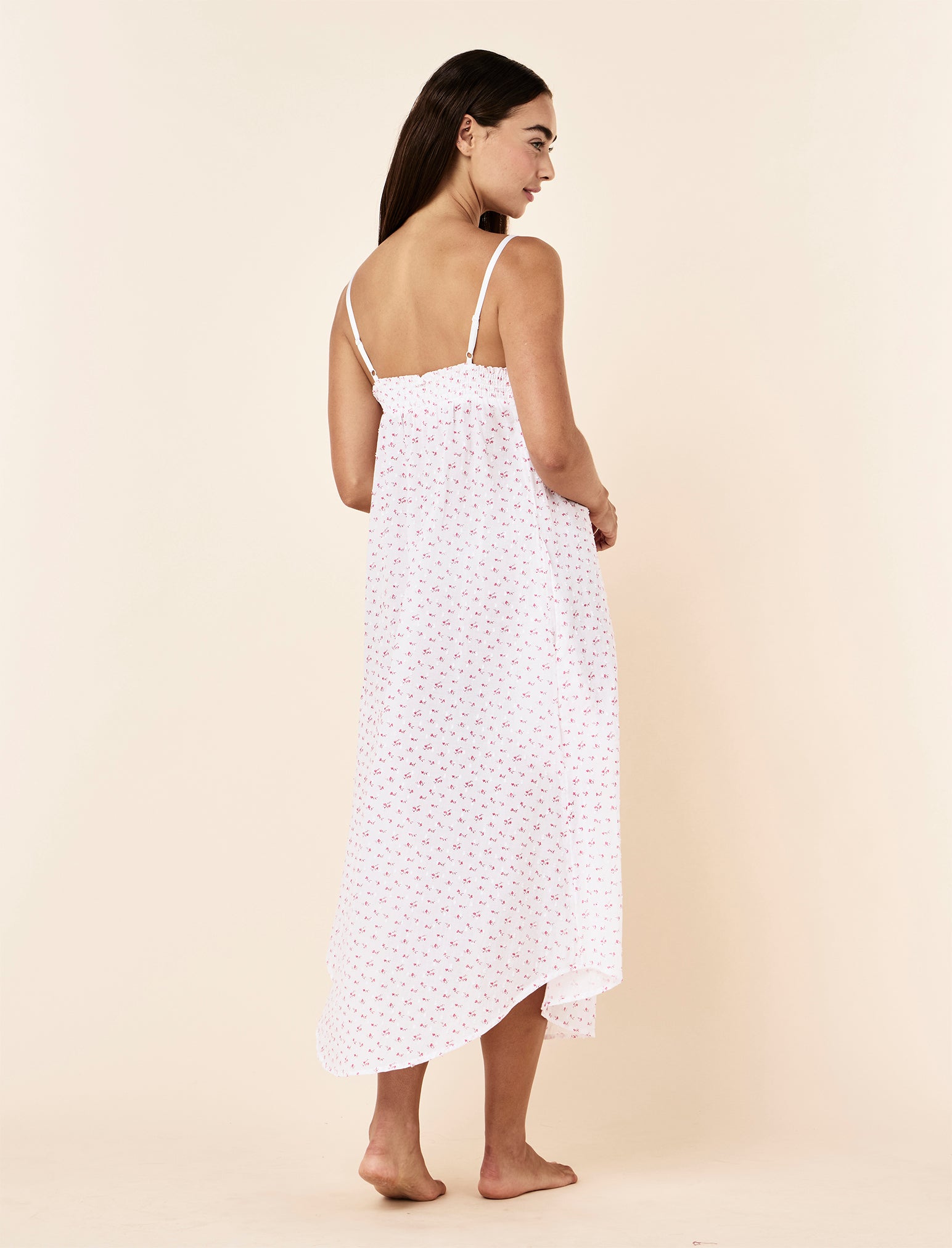 Swiss Dot Lace Front Maxi Nightgown