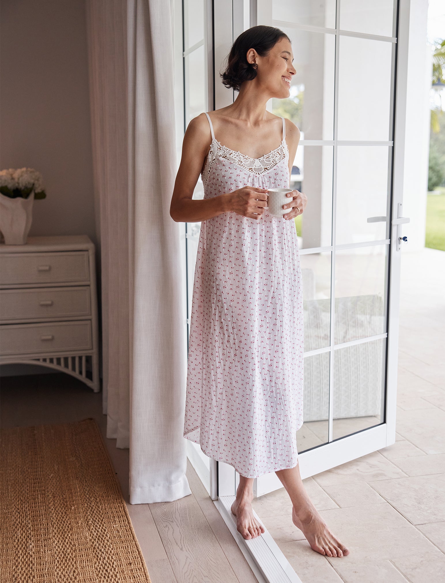Swiss Dot Lace Front Maxi Nightgown