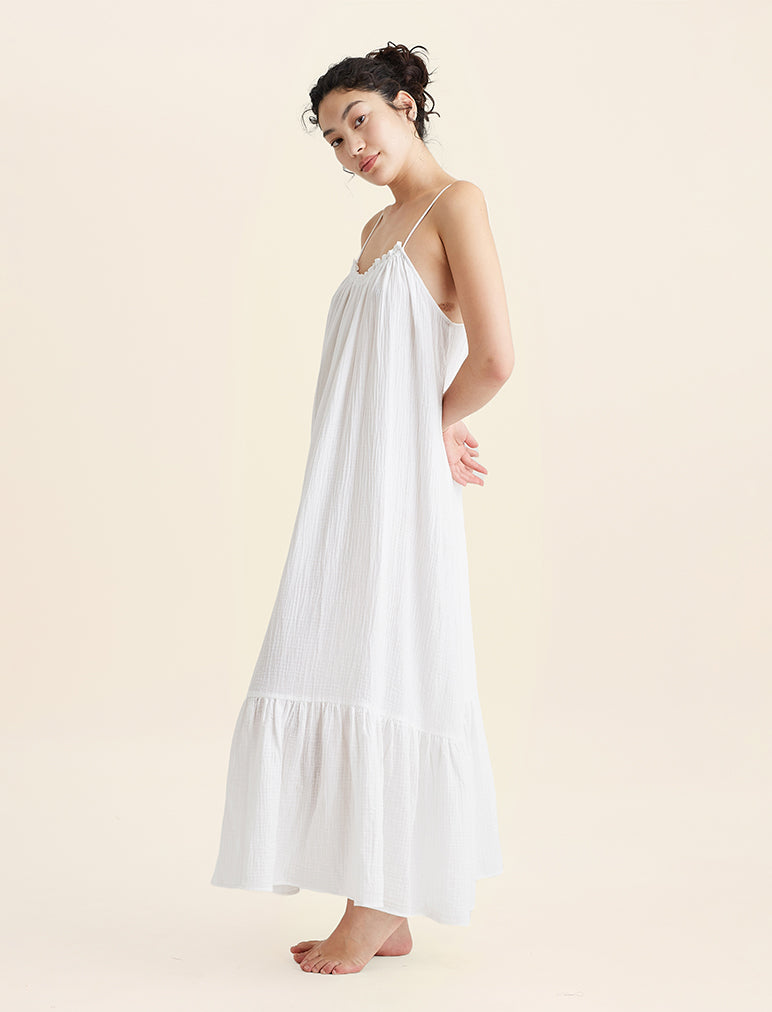 Ashley Textured Cotton Strappy Maxi Nightie