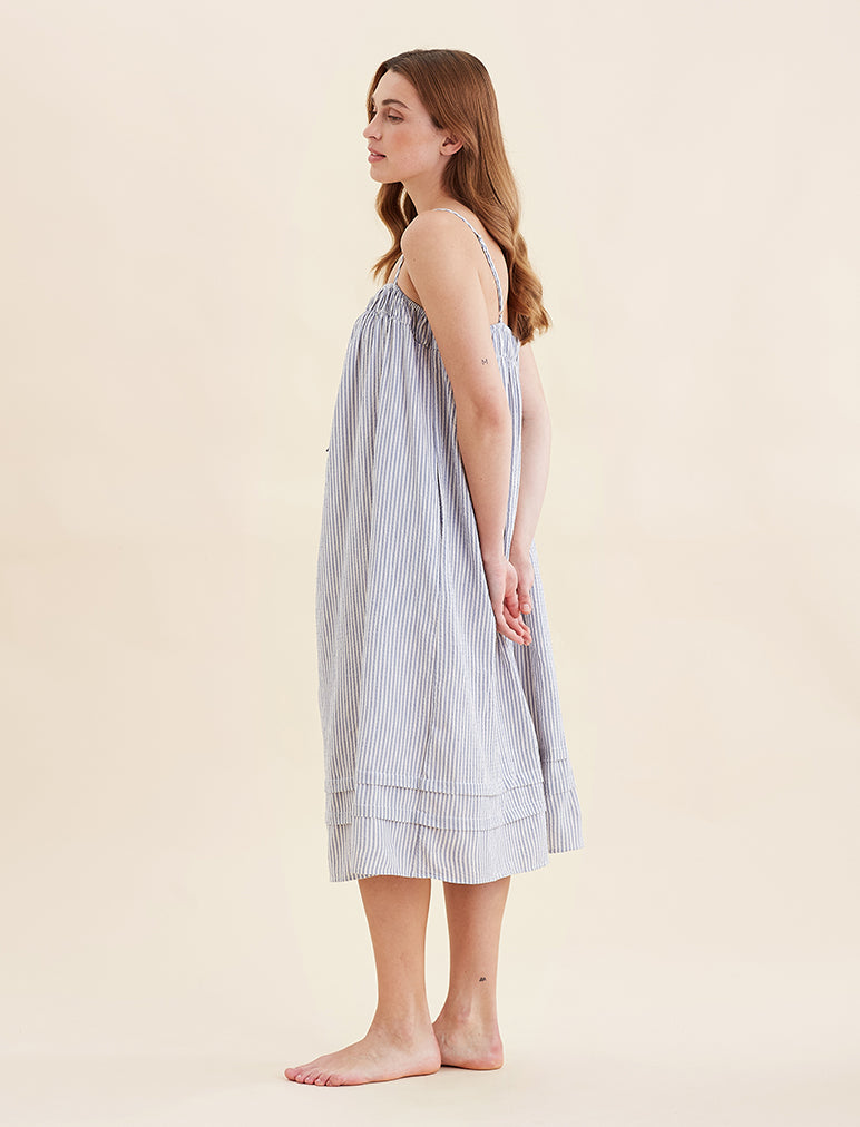 Sabine Seersucker Stripe Maxi Nightgown