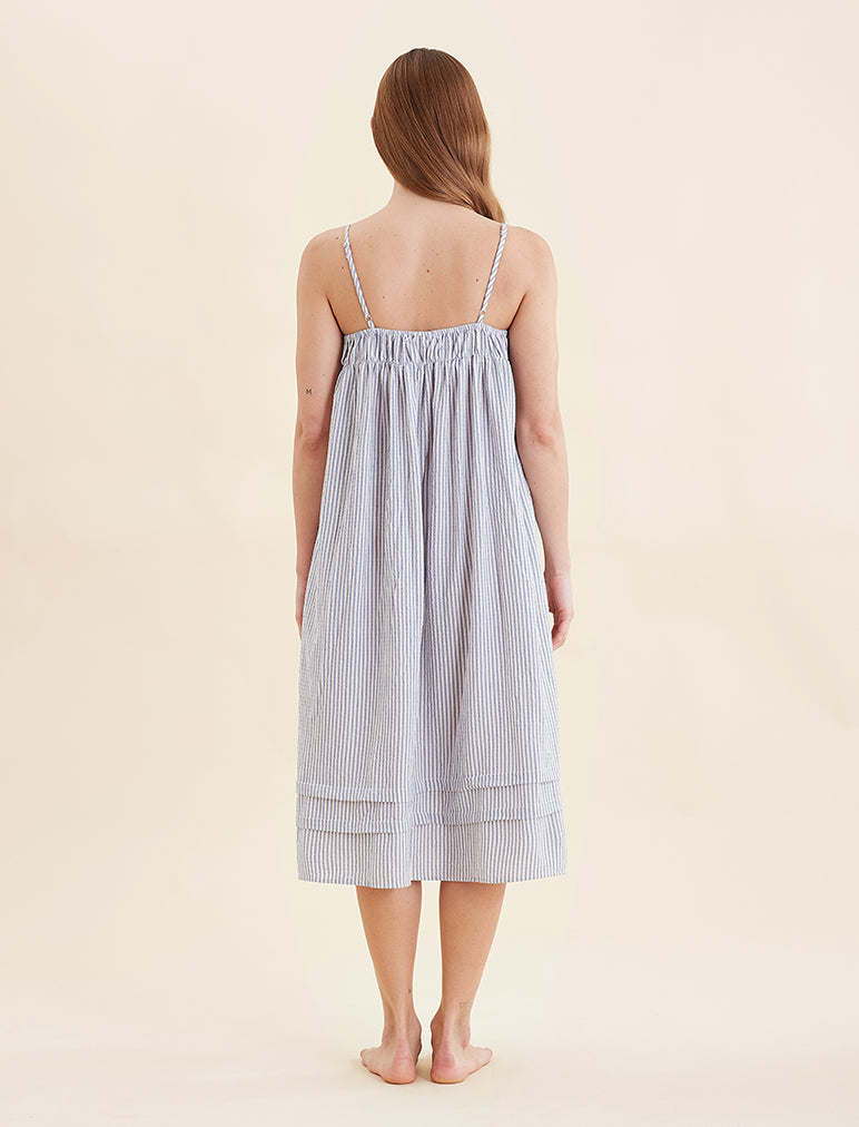 Sabine Seersucker Stripe Maxi Nightgown