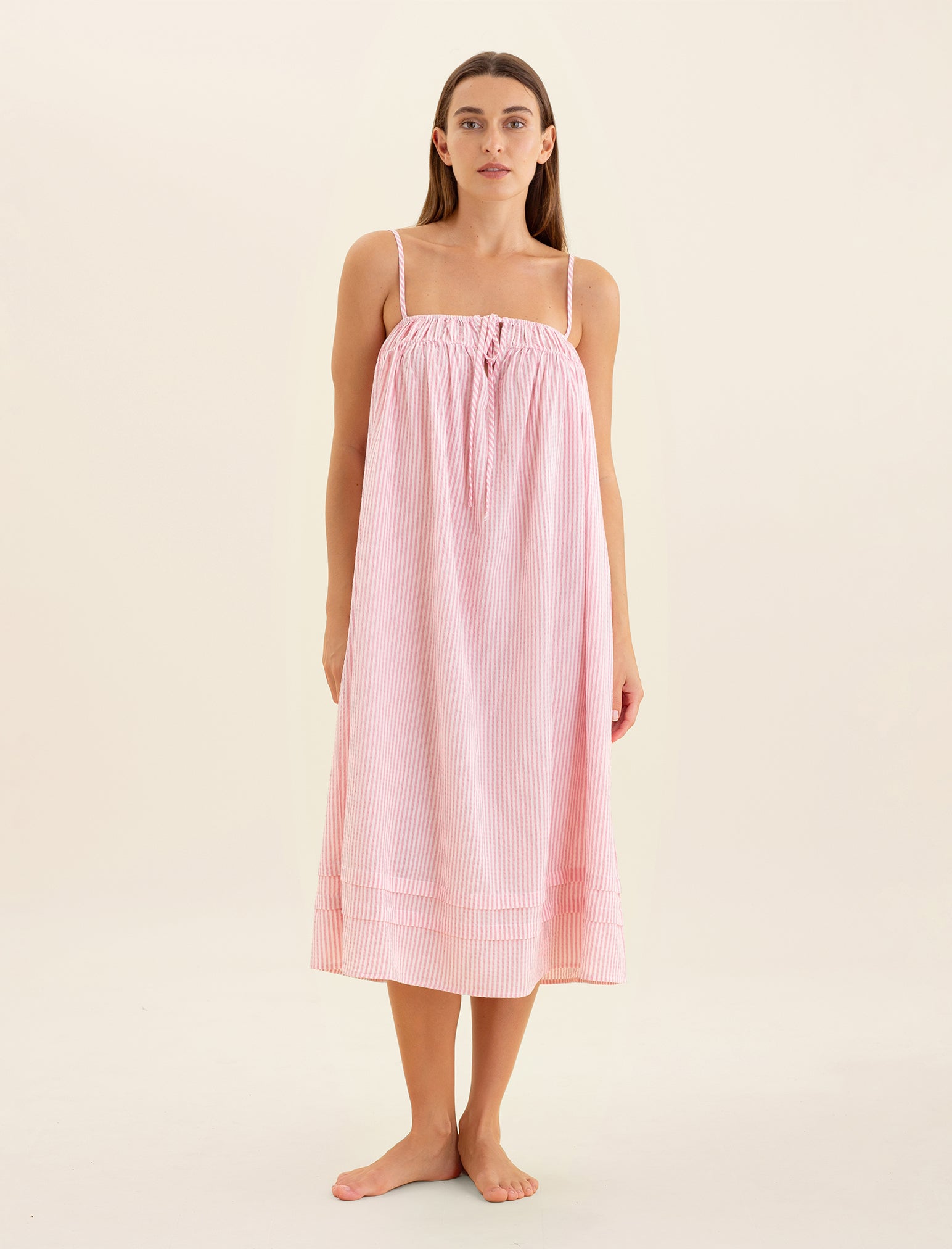 Sabine Seersucker Stripe Maxi Nightgown