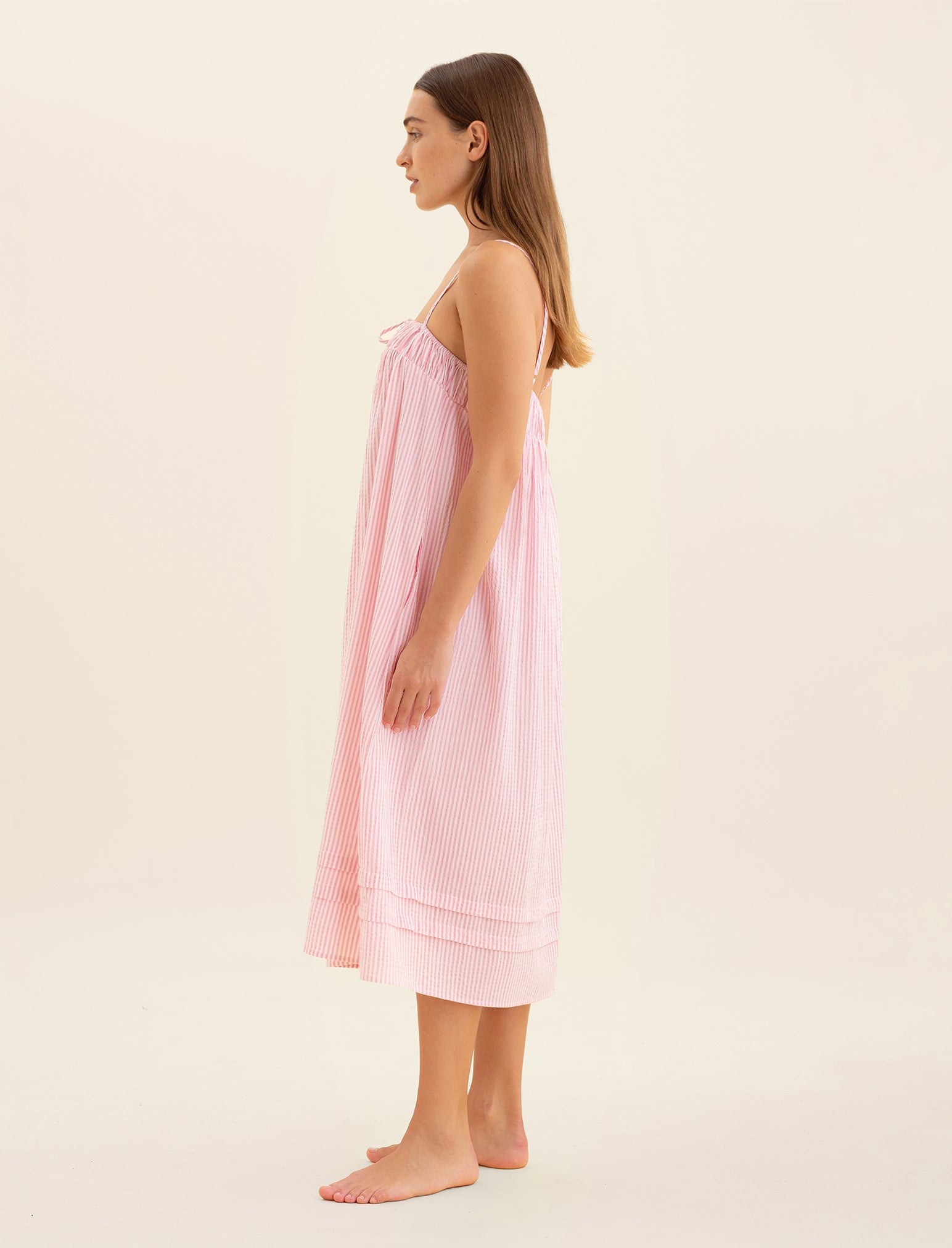 Sabine Seersucker Stripe Maxi Nightgown