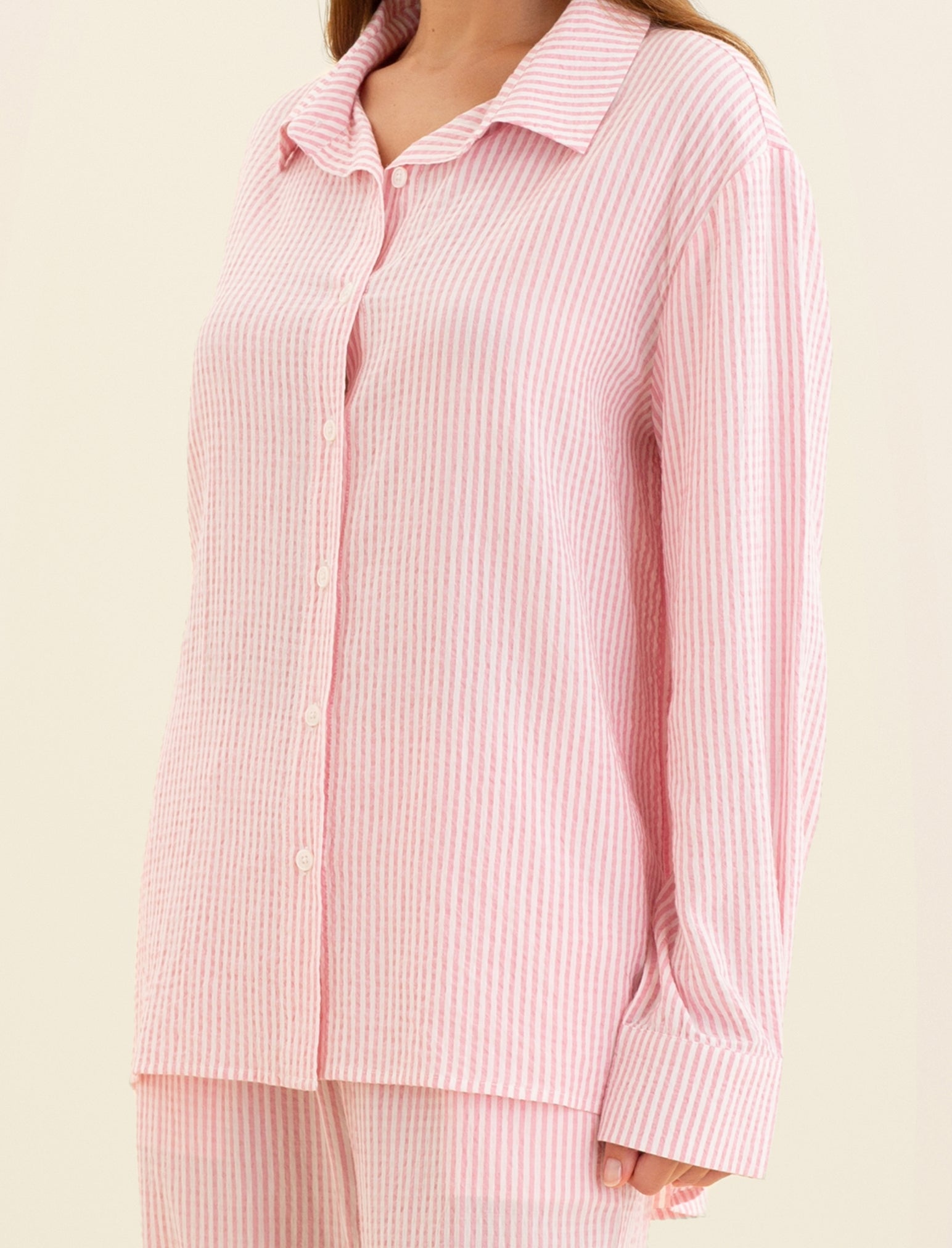 Sabine Seersucker Stripe Boyfriend Shirt