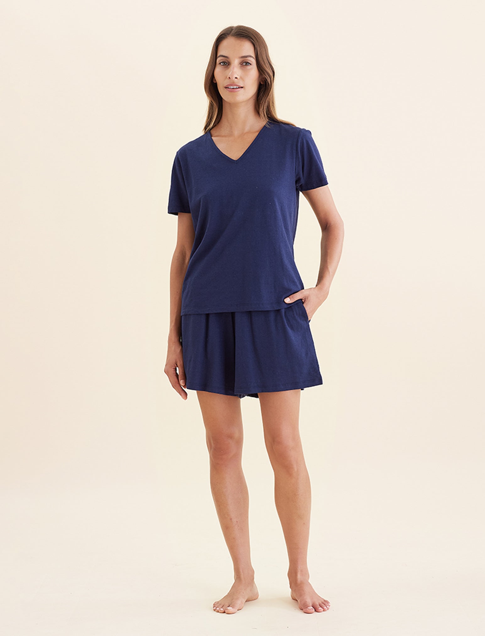 Maya Linen Cotton V-Neck Tee