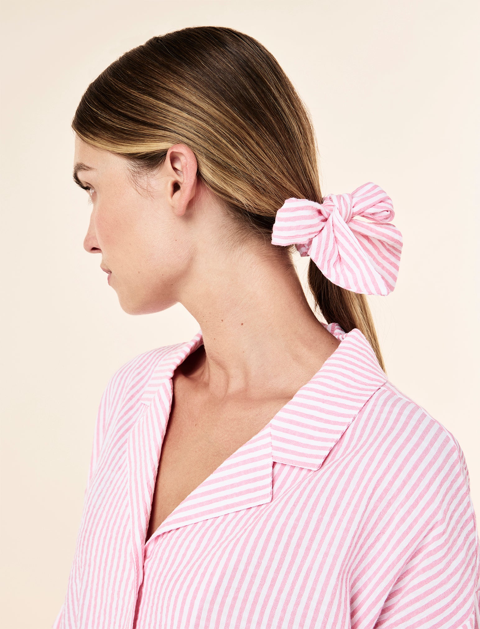 Sabine Seersucker Stripe Boxer PJ & Bow Scrunchie