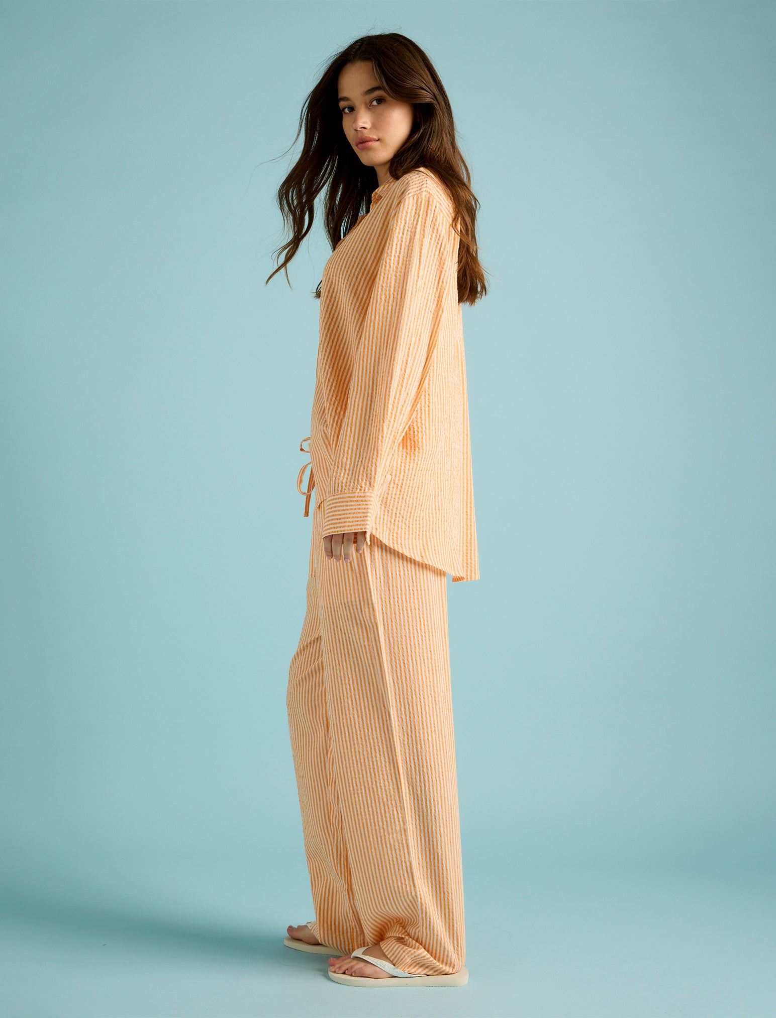 Karen Walker Seersucker Stripe Full Length PJ Set