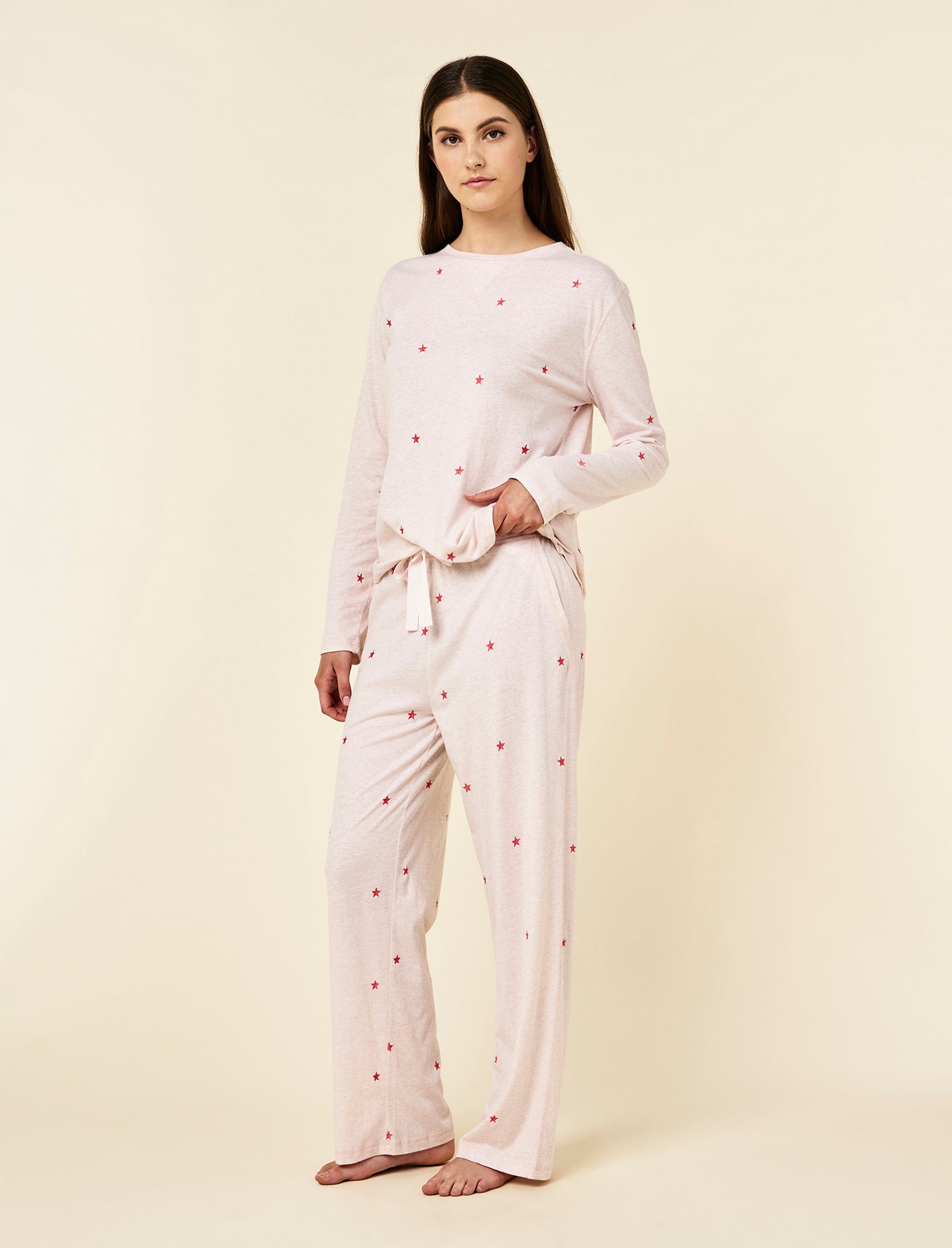 Jada Stars Cotton Long Sleeve Tee and Straight Leg Pant Set