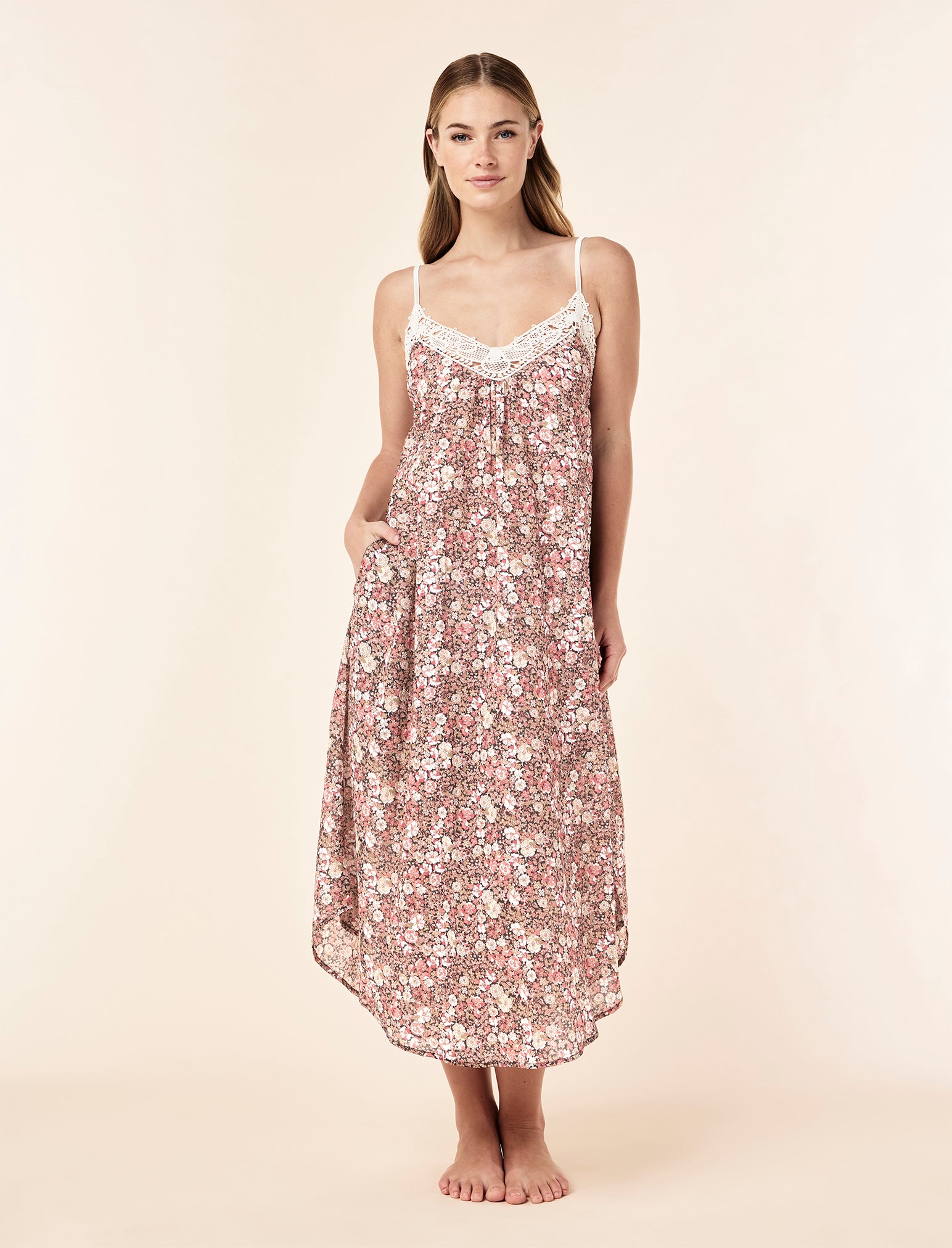Carly Floral Lace Front Maxi Nightgown