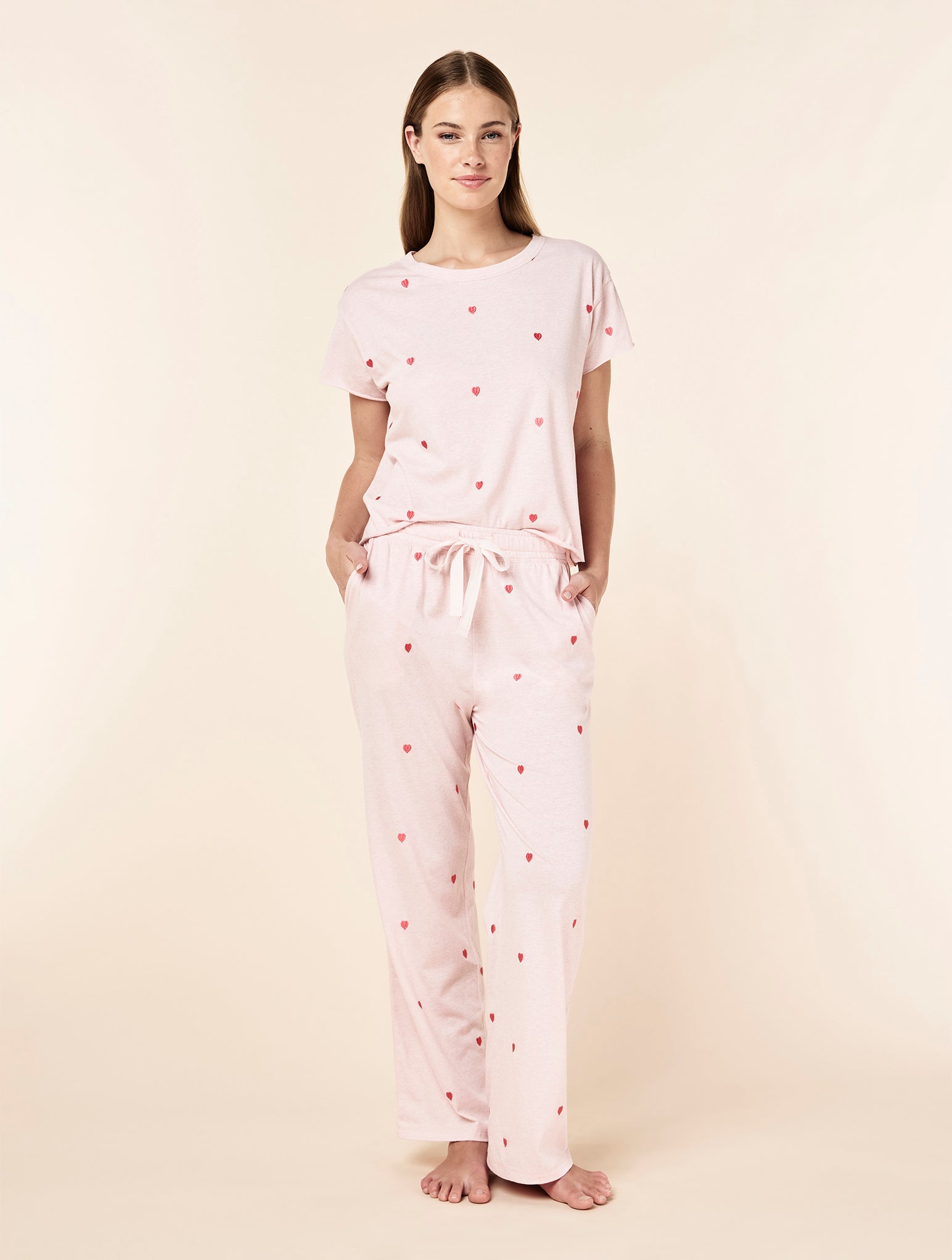 Jada Hearts Cotton Boxy Tee and Straight Leg Pant Set