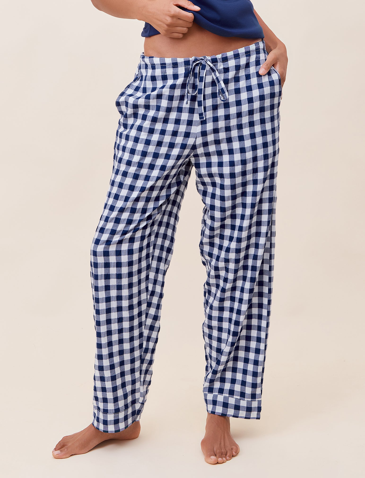 Seersucker Gingham Full Length Pant