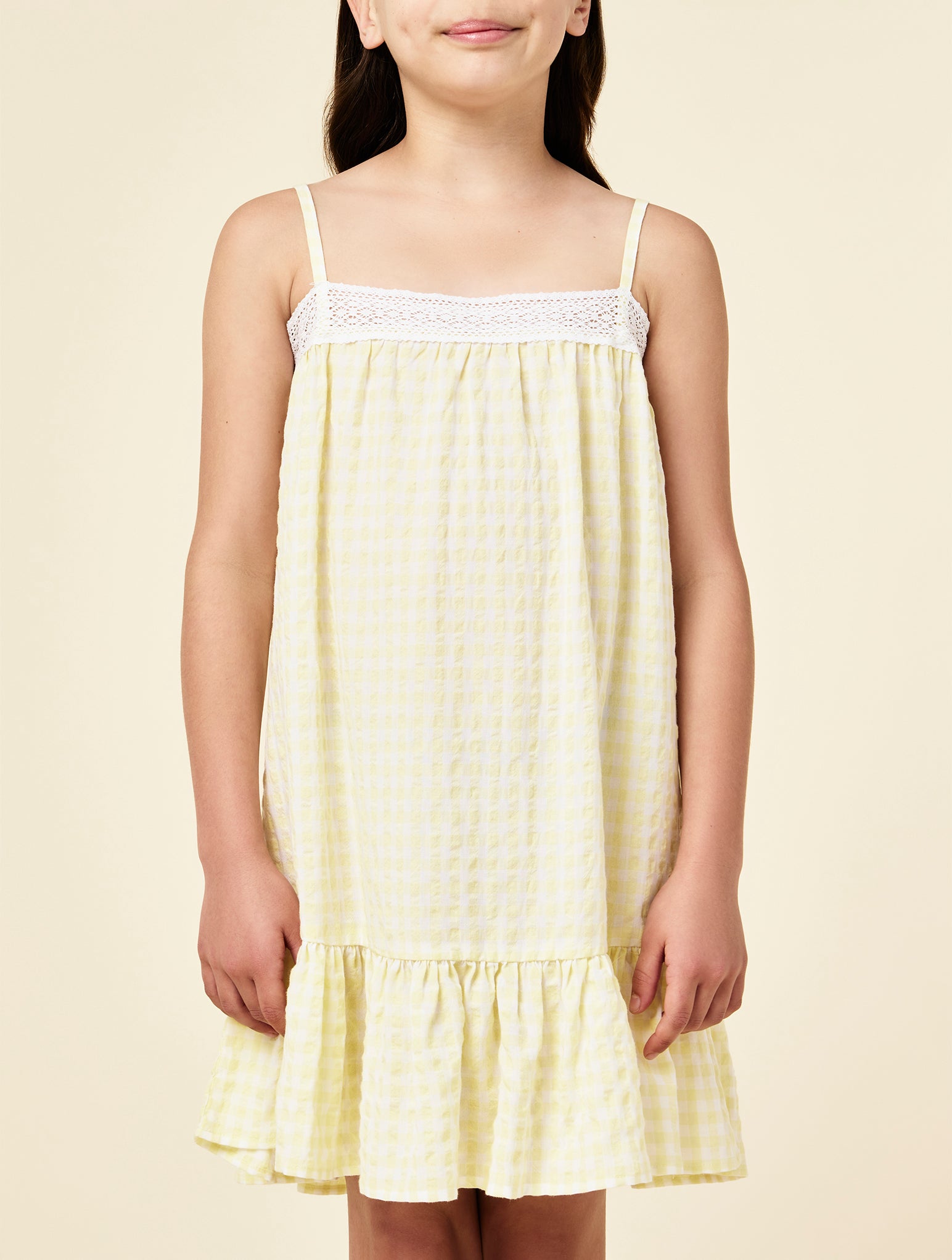 Seersucker Gingham Girls Strappy Nightgown